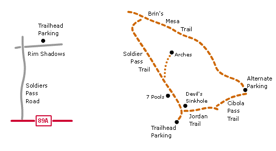 hiking trail map: soldier pass / brins mesa loop, sedona